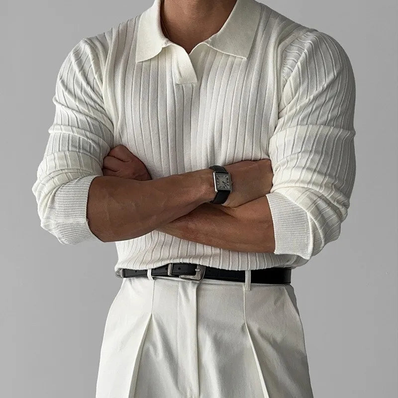 New 2026 Men's Knitted Long Sleeve Polo Shirt Fashion Slim Solid Lapel Sweaters Business Casual All-match Tops Men Wool Sweaters