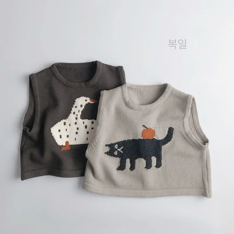 Children Sleeveless Sweater Toddler Kids Cotton Vest Coat Boys Knitted Waistcoat Girls Clothes Cartoon Tops Casual Outerwear