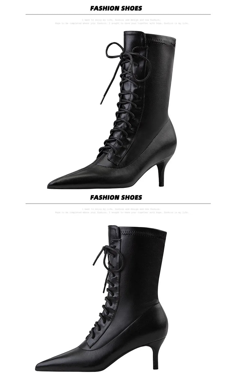 Womens Shoes Exquisite Pointed Tip High Heeled Boots for Woman Sexy Self Cultivation Stretch Boots Designer Shoes Botas Feminina
