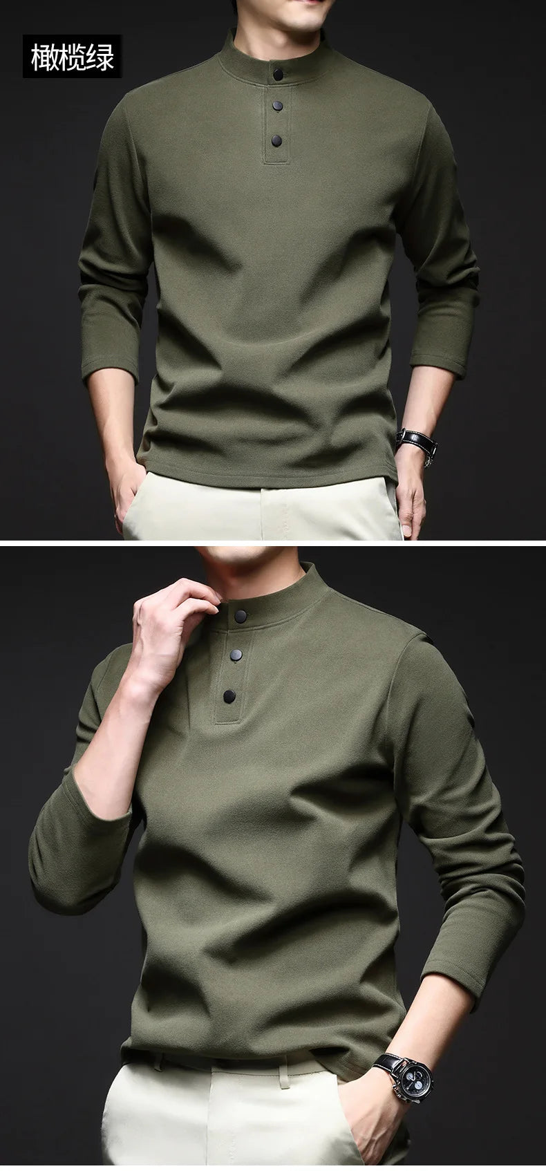 Men Mock Neck Henley Long Sleeve T Shirt Thick Warm Fleece Lined Casual Pullover Tops For Autumn Winter