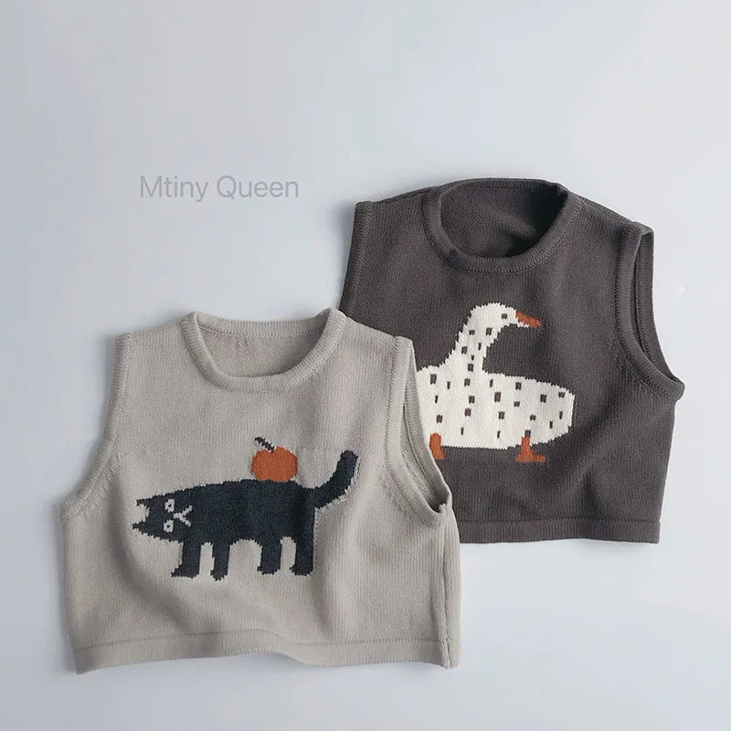 Children Sleeveless Sweater Toddler Kids Cotton Vest Coat Boys Knitted Waistcoat Girls Clothes Cartoon Tops Casual Outerwear
