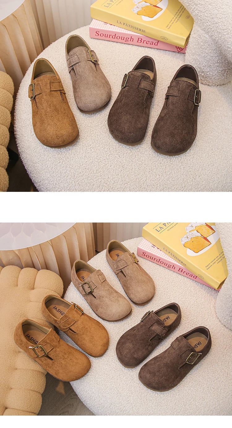 Kids Casual Shoes for Girls 2025 New Autumn Toddler Walking Shoes Soft Sole Solid Color Retro Simple School Outdoor Play age3-8