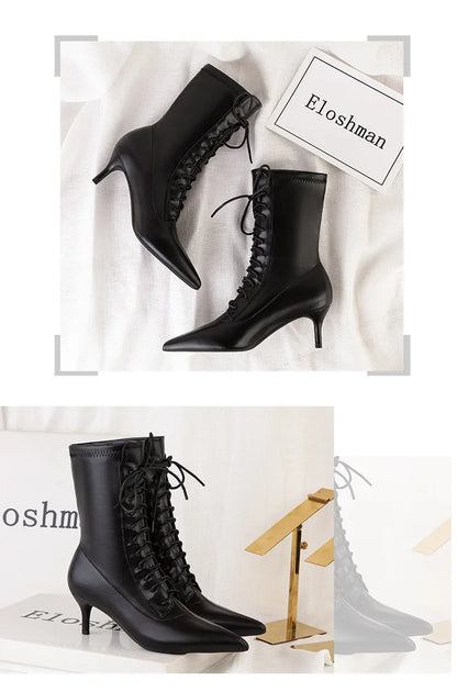 Womens Shoes Exquisite Pointed Tip High Heeled Boots for Woman Sexy Self Cultivation Stretch Boots Designer Shoes Botas Feminina