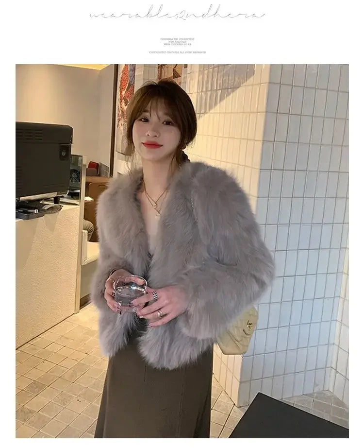 2026 New Winter Womens Faux Fur Coat Fashion Casual Imitation Fox Fur Jacket Short Loose Versatile Womens Fur Coats Top