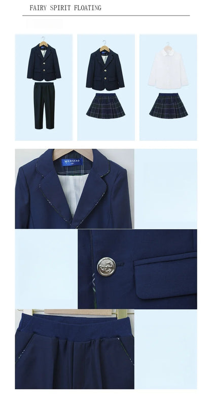 Toddler Student Clothes Sets Kids British Class Outfits Girls Jacket Plaid Skirt Suits Children Formal Dress Boys School Uniform