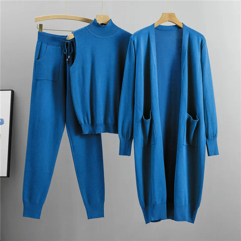 Clothes for Women 2026 Winter Autumn 3 Piece Women Fashion Knitted Top Pant Set Ladies Sweater Suit Ladies Women Suit Outfits