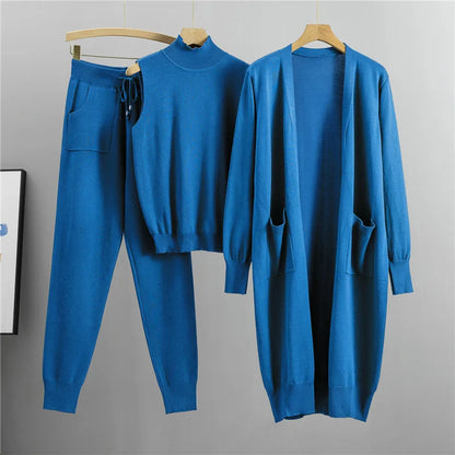 Clothes for Women 2026 Winter Autumn 3 Piece Women Fashion Knitted Top Pant Set Ladies Sweater Suit Ladies Women Suit Outfits