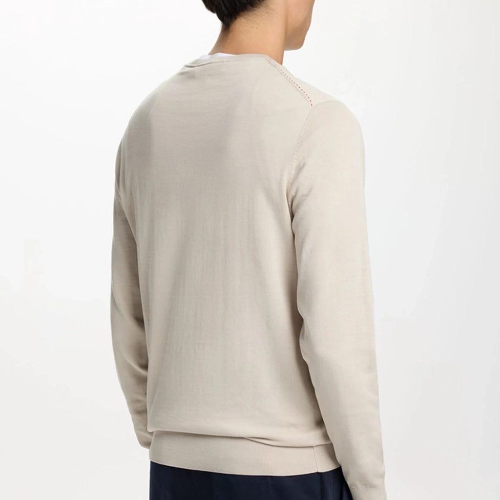 CH Men's  Crew Neck Sweater Slim Fit Long Sleeve Knit Pullover with Red Embroidery Business Casual Top