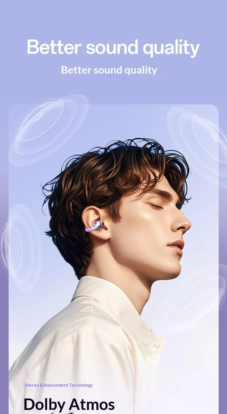 Wireless Clip-On Bluetooth Earbuds Premium HiFi Audio Sports Headphones Long Battery Life with Built-in Microphone