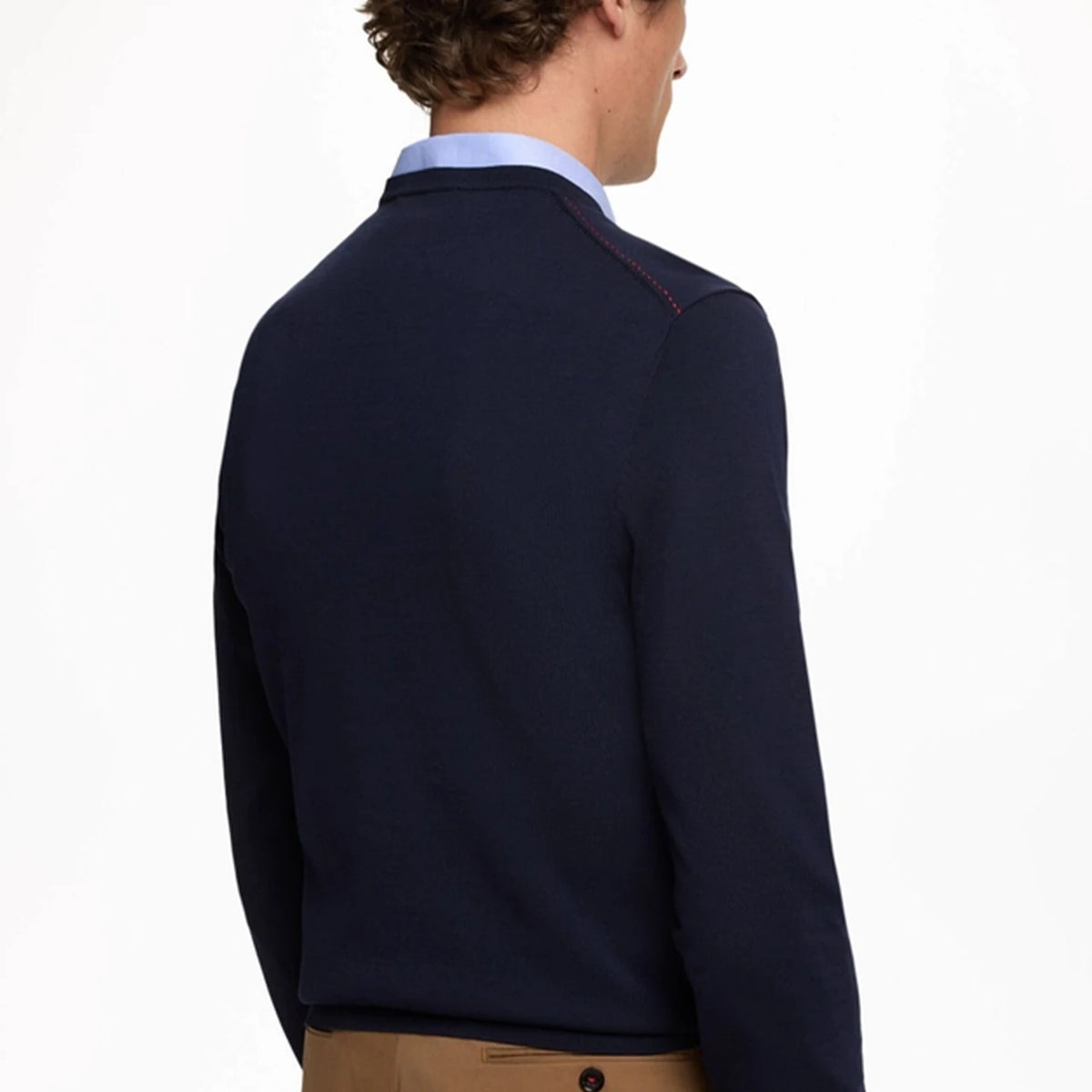 CH Men's  Crew Neck Sweater Slim Fit Long Sleeve Knit Pullover with Red Embroidery Business Casual Top