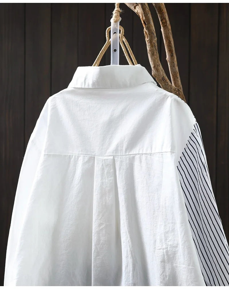Fall Clothes 2026 Women Cotton Lace Striped Patchwork Shirts Long Sleeve Blouses for Lady Tops Office Wear Women Fashion Blouses