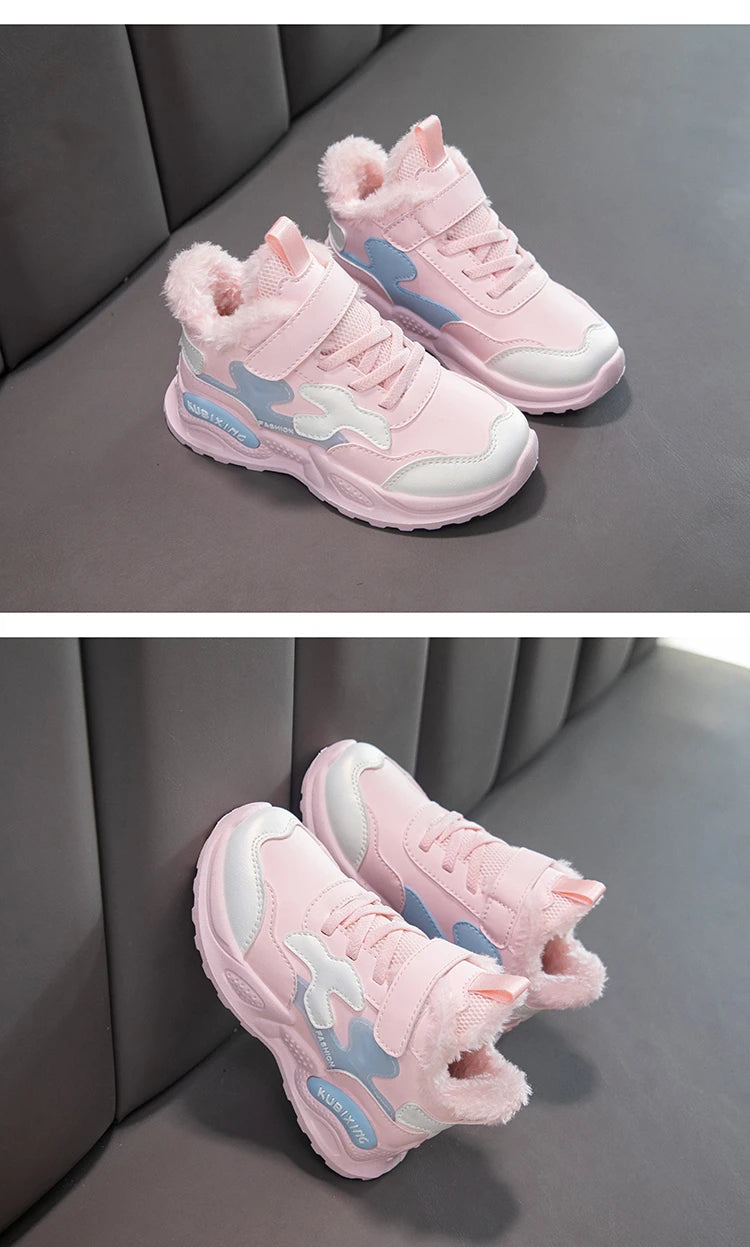Children Winter Casual Shoes Warm Cotton Sneakers for Kids Fashion High-top Walking Shoe Boys Girls Plush Lining Winter Trainers