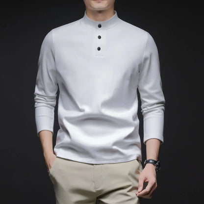 Men Mock Neck Henley Long Sleeve T Shirt Thick Warm Fleece Lined Casual Pullover Tops For Autumn Winter