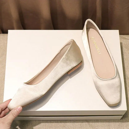 Shoes For Women Low Heel Elegant Office Slip-onSquare Toe Woman Flats 2025 Summer Chic Novelties Offer High Quality Fashion
