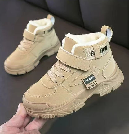 Kids Winter Warm Snow Boots Boys Fleece Lined Cotton Shoes Non Slip Thick Sole Sports Sneakers for School Age Children Outdoor