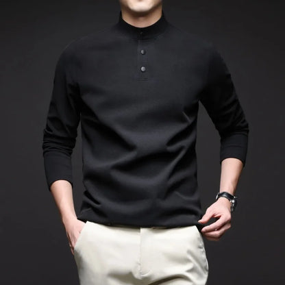 Men Mock Neck Henley Long Sleeve T Shirt Thick Warm Fleece Lined Casual Pullover Tops For Autumn Winter