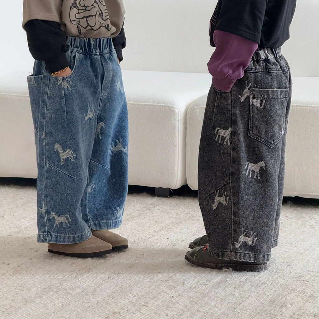 Children Clothe Skids Denim Pants Loose Boys Girls Autumn 2026 New Casual Fashionable Kids Loose Casual Wide-leg Pants