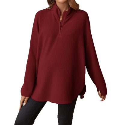 Maternity Clothes for Women Autumn Winter Pregnant Dresses Photoshoot Clothing Fashion Plain Zipper Loose Long-sleeved T-shirt