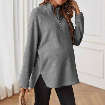 Maternity Clothes for Women Autumn Winter Pregnant Dresses Photoshoot Clothing Fashion Plain Zipper Loose Long-sleeved T-shirt