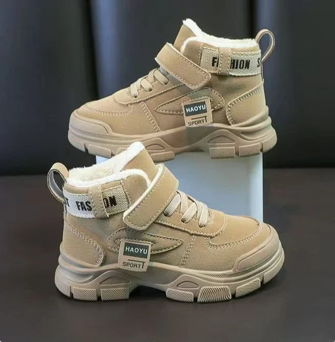 Kids Winter Warm Snow Boots Boys Fleece Lined Cotton Shoes Non Slip Thick Sole Sports Sneakers for School Age Children Outdoor