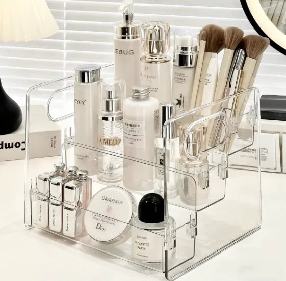 1pc Desktop Cosmetic Organizer Acrylic Transparent Slanted Storage Basket for Makeup, Lipstick, Perfume, Facial Mask, and Other