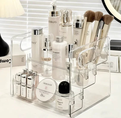 1pc Desktop Cosmetic Organizer Acrylic Transparent Slanted Storage Basket for Makeup, Lipstick, Perfume, Facial Mask, and Other