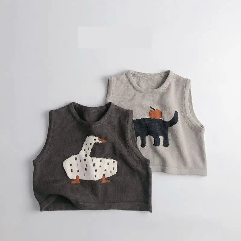 Children Sleeveless Sweater Toddler Kids Cotton Vest Coat Boys Knitted Waistcoat Girls Clothes Cartoon Tops Casual Outerwear