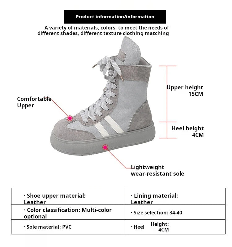 Sports and Leisure Shoes for Women 2025 New Fashionable High Top Shoes Flat Bottomed Lightweight and Comfortable Work Boots