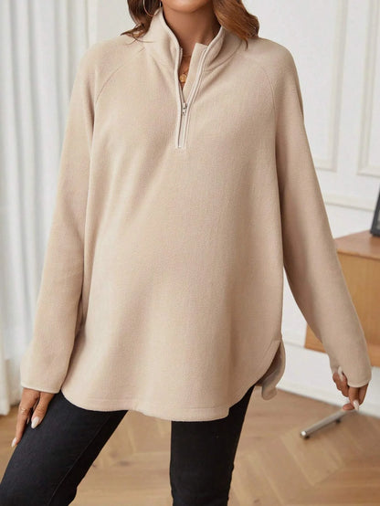 Maternity Clothes for Women Autumn Winter Pregnant Dresses Photoshoot Clothing Fashion Plain Zipper Loose Long-sleeved T-shirt