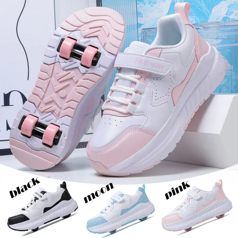 Kids Roller Skate Shoes Fashion Casual Sports Children 4-Wheels Sneakers for Boys and Girls Gift Nice Footwear