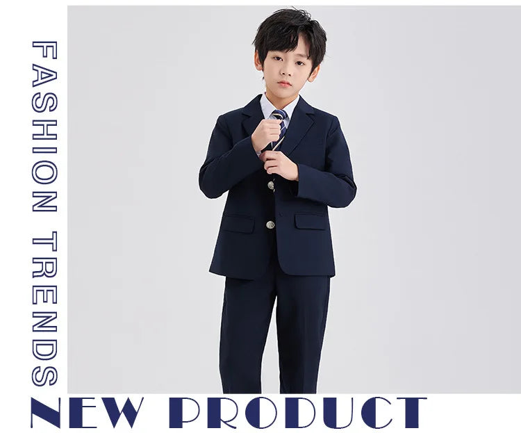 Children School Uniform Girls Jacket Pleated Skirts Suits Boys British Student Blazers Pants Kids Formal Dress Class Clothes Set