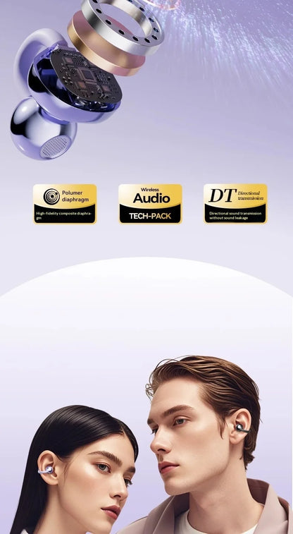 Wireless Clip-On Bluetooth Earbuds Premium HiFi Audio Sports Headphones Long Battery Life with Built-in Microphone