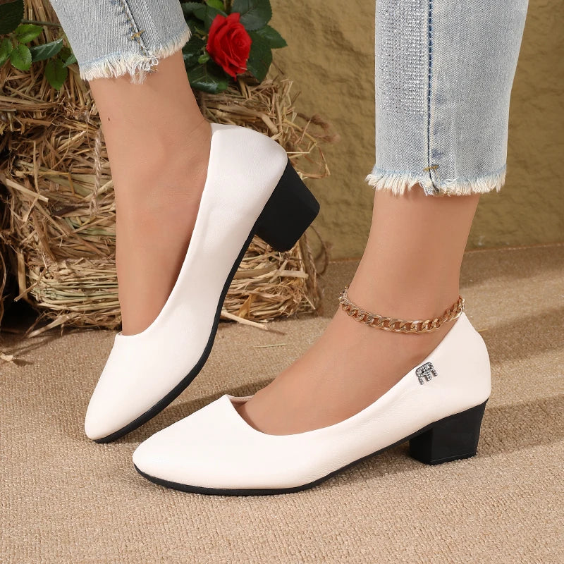 2025 New Women's Flats, Soft Sole Slip-On Pointed Toe Low Heel Work Shoes, Classic Comfortable Pumps for Office Commuting