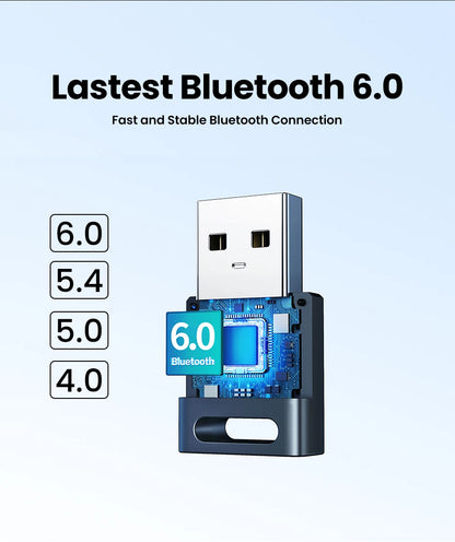 USB Bluetooth Adapter, Bluetooth 6.0 Dongle for PC Windows 11/10/8.1, Receiver &amp; Transmitter for Keyboard/Mouse