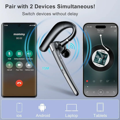Bluetooth 6.0 Business Wireless Earphone Left Right Ear Universal LED Display With Mic Headset Ultra-long Standby For Car Driver