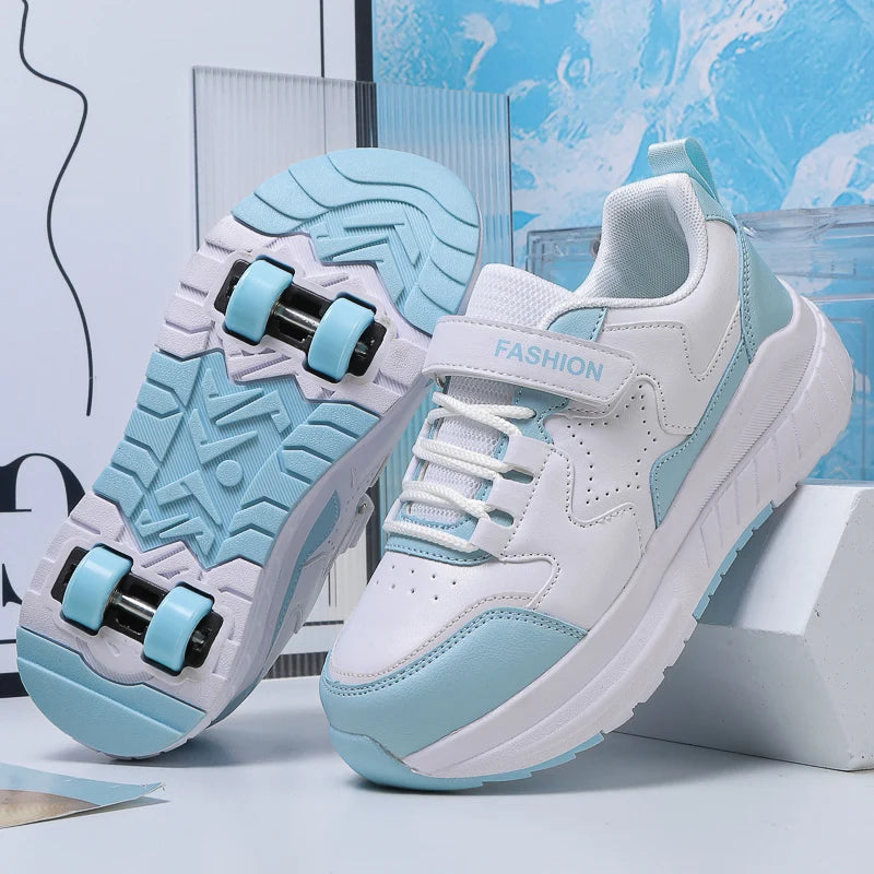 Kids Roller Skate Shoes Fashion Casual Sports Children 4-Wheels Sneakers for Boys and Girls Gift Nice Footwear