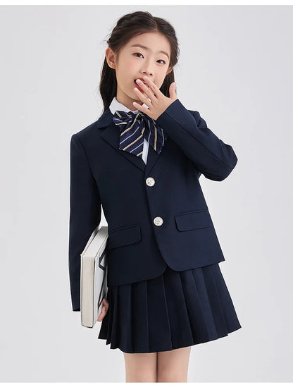 Children School Uniform Girls Jacket Pleated Skirts Suits Boys British Student Blazers Pants Kids Formal Dress Class Clothes Set