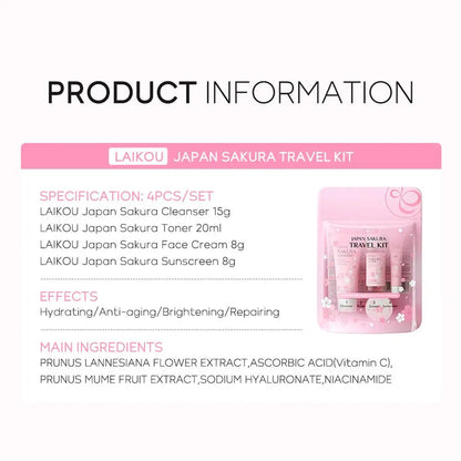 Sakura Skin Care Set facial Cleanser,Serum,Toner,Sunscreen,facial cream Beauty skin care For Women Gifts Routine Travel Kit