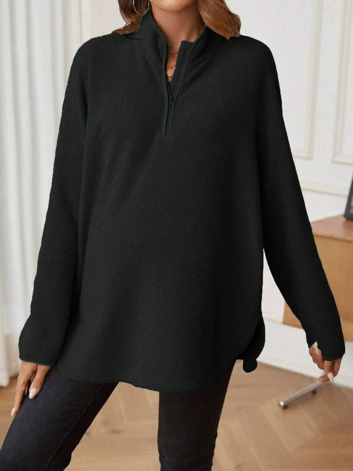 Maternity Clothes for Women Autumn Winter Pregnant Dresses Photoshoot Clothing Fashion Plain Zipper Loose Long-sleeved T-shirt