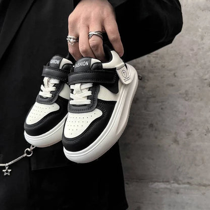 Kids Sports Shoes Spring Autumn Simple Black White Boys Girls Casual Sneakers Thick Sole School Causal Children Basketball Shoes