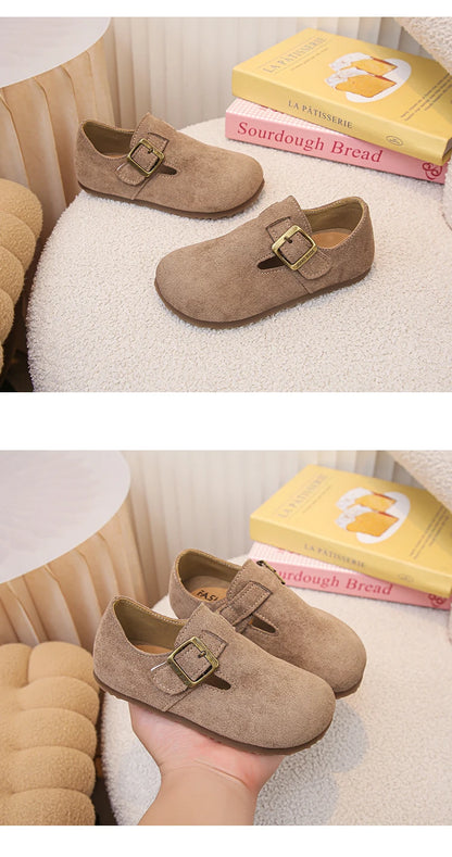 Kids Casual Shoes for Girls 2025 New Autumn Toddler Walking Shoes Soft Sole Solid Color Retro Simple School Outdoor Play age3-8