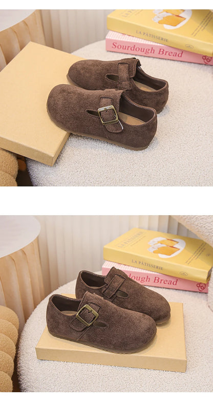 Kids Casual Shoes for Girls 2025 New Autumn Toddler Walking Shoes Soft Sole Solid Color Retro Simple School Outdoor Play age3-8