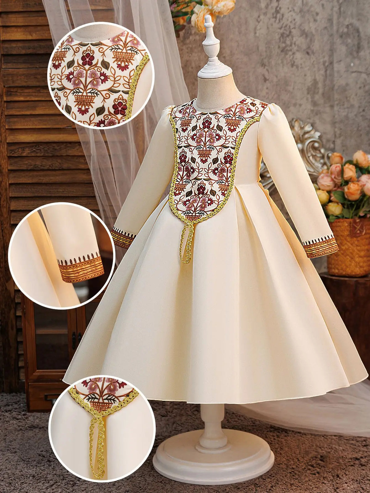 Kids Muslim Clothes Girls Long Sleeve Dressfashion Splice Print Robe Ramadan Party Dresses Dubai Morocco Gown for Birthday Gifts