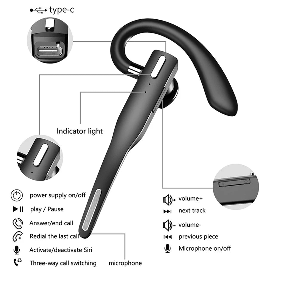 Wireless Bluetooth Headphones With Microphon Earphone ENC Noise Cancelling Handsfree Talking Headset Busines Auriculares Driving