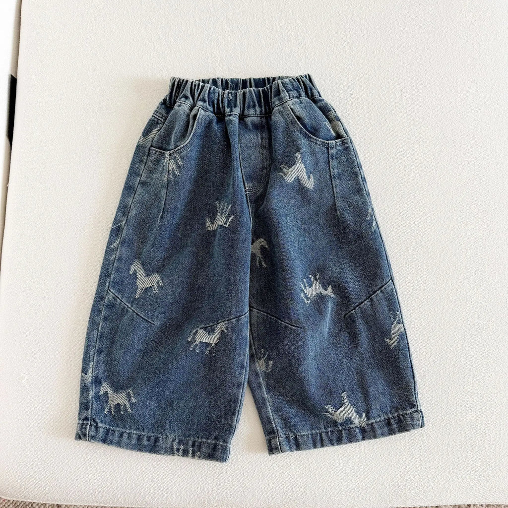 Children Clothe Skids Denim Pants Loose Boys Girls Autumn 2026 New Casual Fashionable Kids Loose Casual Wide-leg Pants