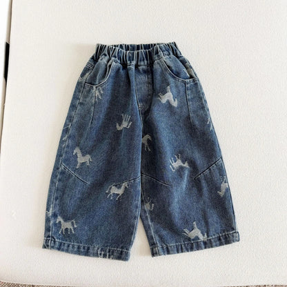 Children Clothe Skids Denim Pants Loose Boys Girls Autumn 2026 New Casual Fashionable Kids Loose Casual Wide-leg Pants