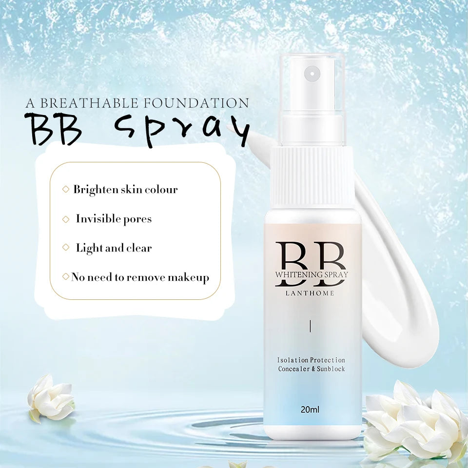 BB Whitening Spray, Skin Brightening Moisturizing BB Cream for Women, Face Foundation Nourishing Skin Care Beauty Cosmetics