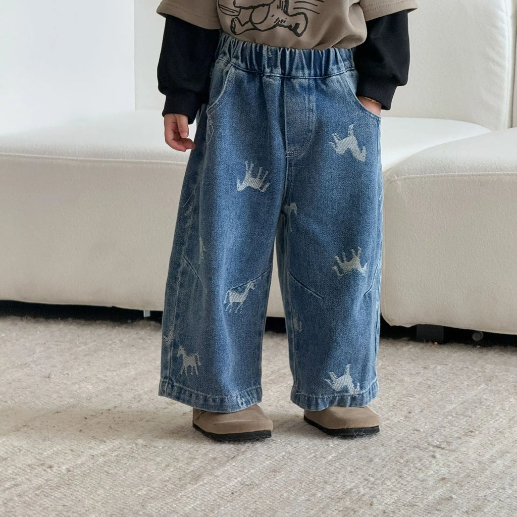 Children Clothe Skids Denim Pants Loose Boys Girls Autumn 2026 New Casual Fashionable Kids Loose Casual Wide-leg Pants