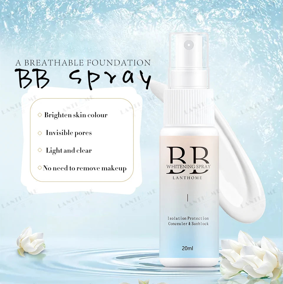 BB Whitening Spray, Skin Brightening Moisturizing BB Cream for Women, Face Foundation Nourishing Skin Care Beauty Cosmetics
