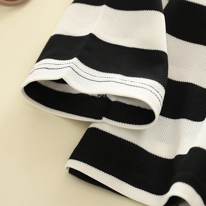 Kids Clothes Girls Autumn Korean-style Black And White Wide-striped T-shirt+Pants sets Children&